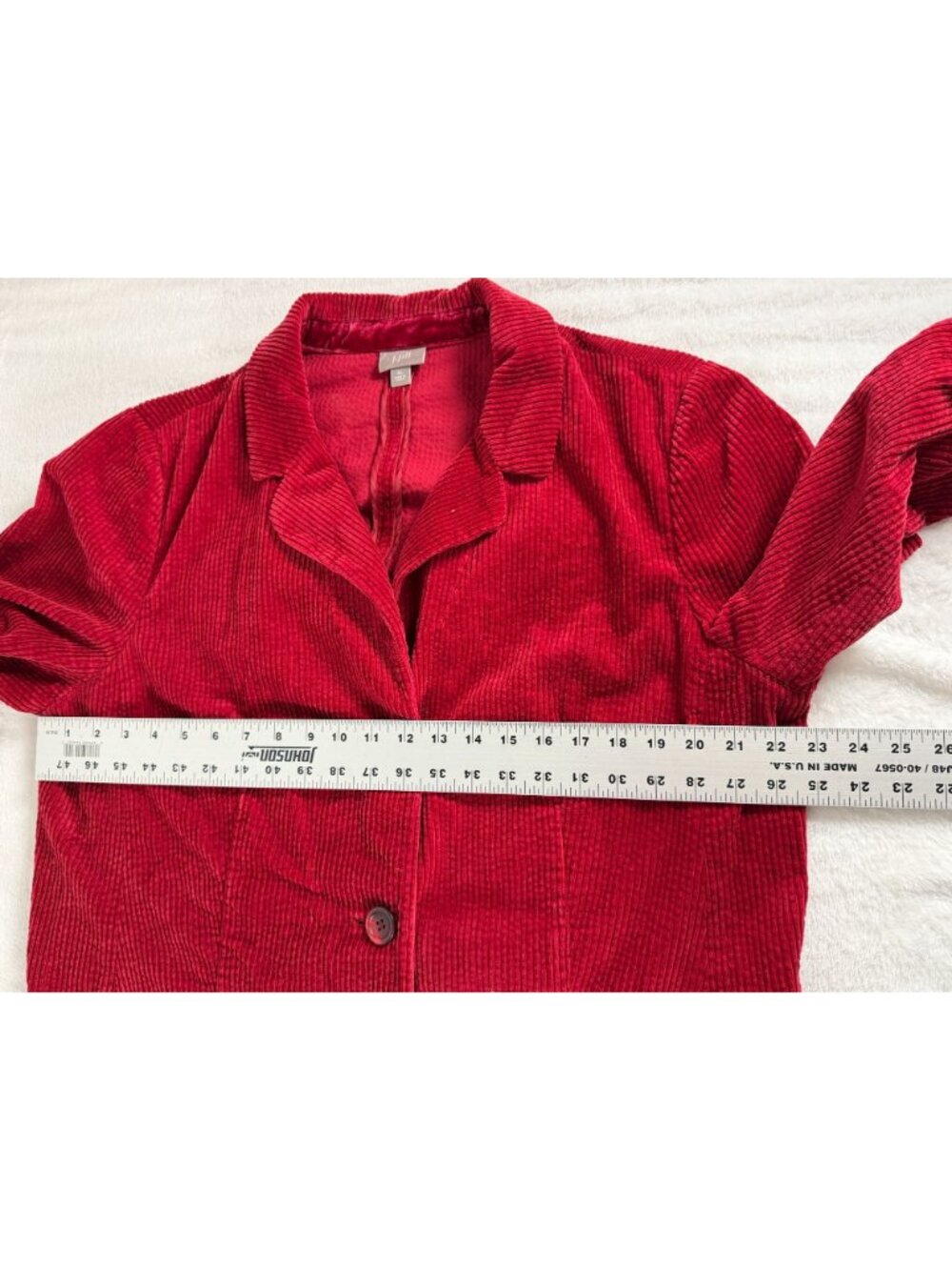 J.Jill Red Corduroy Velvet Trim Long Button Front Blazer Coat Jacket Pockets XL - Picture 9 of 10